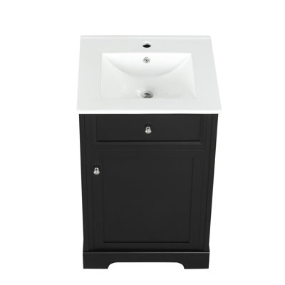 Meuble-lavabo de 20 po avec lavabo, armoire de salle de bain avec porte à fermeture douce, support de rangement et tablette réglable
