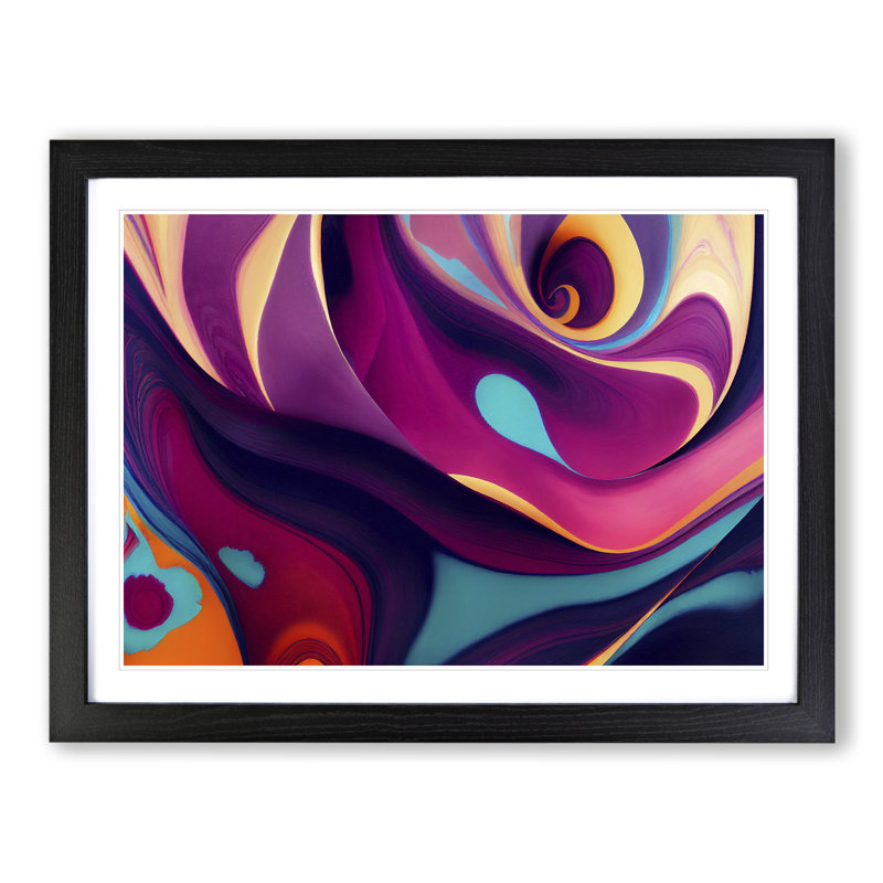 XH1022-6129X Modern Marbling Vol.7 Abstract - Single Picture Frame Print, 46cm H x 64cm W x 2cm D, Black