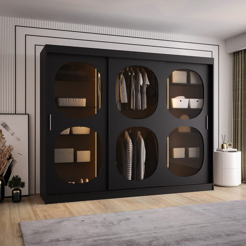 Sylina 3 Door Manufactured Wood Wardrobe, Black
