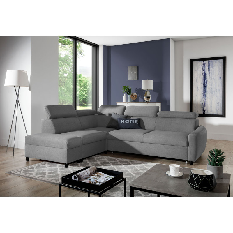 Bustamante 5 Seater Velvet Sofa Bed, Left Hand Facing, Grey