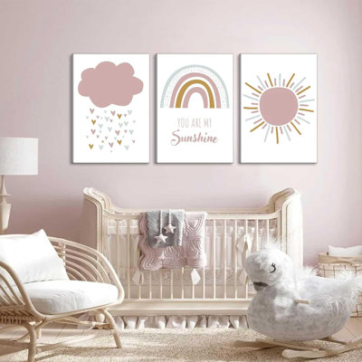 3 pièces Boho chambre d'enfant, art mural You Are My Sunshine