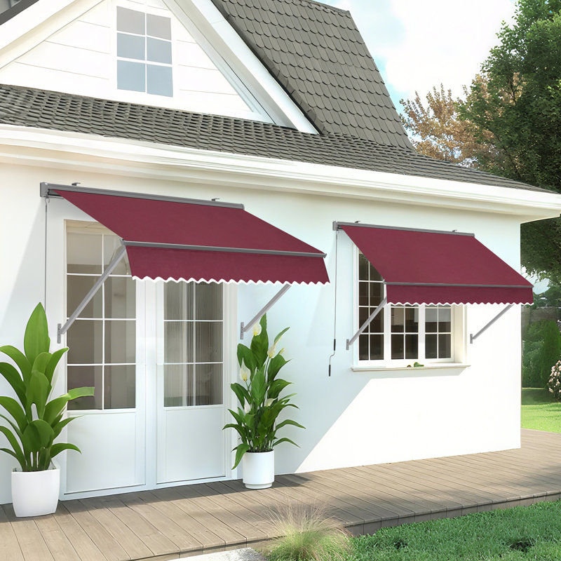 Auvent en polyester pour fenêtre de patio, auvent rétractable manuel pour parasol, Bourgogne