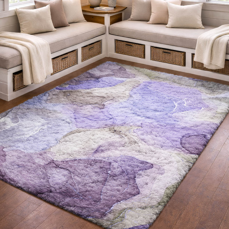 Tapis de qualité supérieure lavable à la machine à poils longs ADS504, Mauve, 8 pi x 10 pi