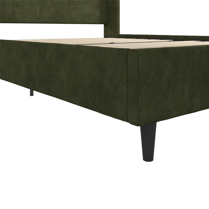 Lit plateforme tapissier à oreilles Ana, Grand lit, Green Textured Velvet