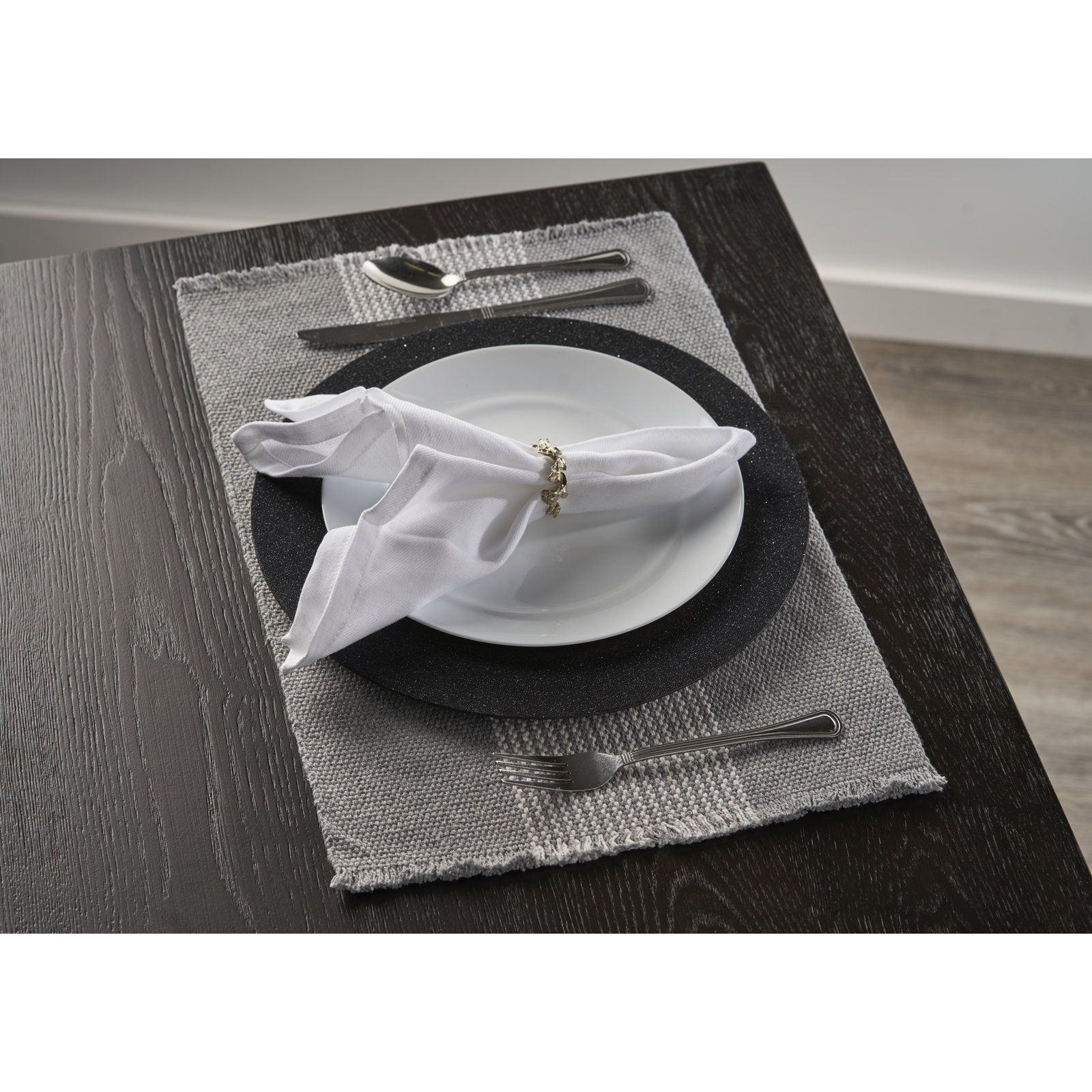 Cavana 4 Piece Cotton Striped Placemat Set, Gray