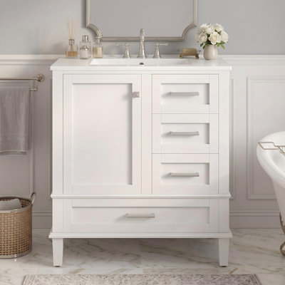 Meuble-lavabo 30 po avec lavabo en céramique, 3 tiroirs à fermeture en douceur