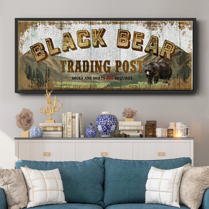 Black Bear Trading Post - Toile encadrée, H 20 po x l 50 po