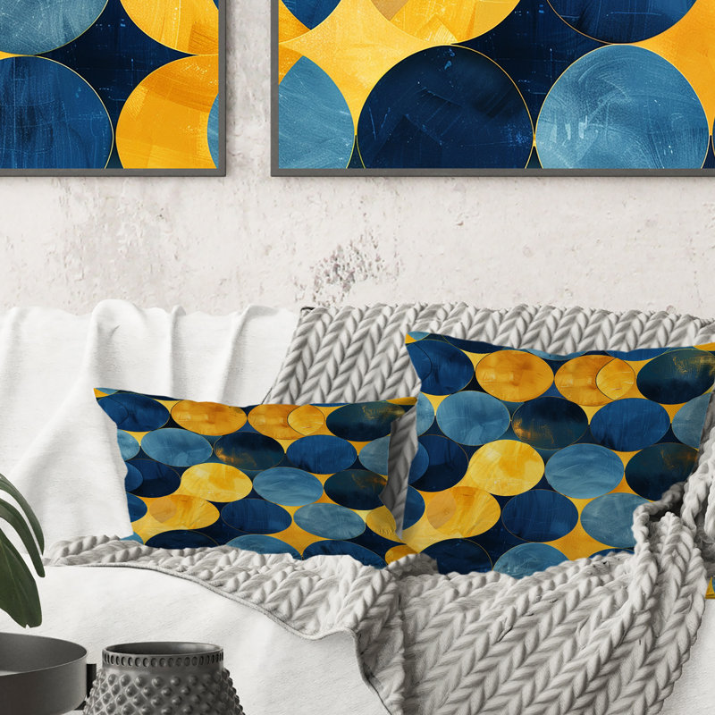 Bleu, jaune, moderne, cercles I - coussin lombaire moderne