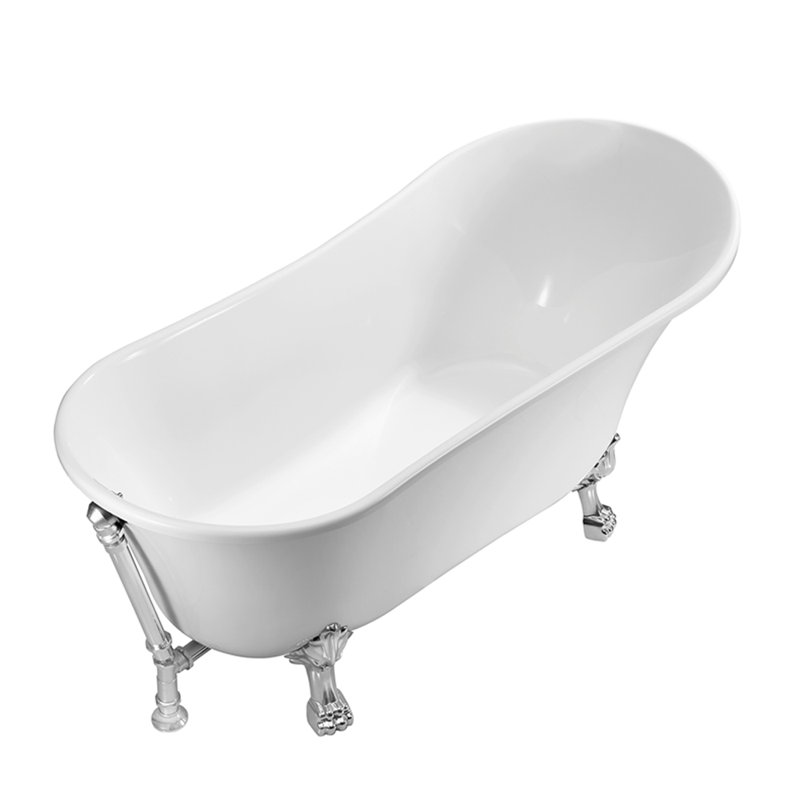 55" Streamline Clawfoot Soaking Acrylic Bathtub, Polished Chrome, Polished Chrome