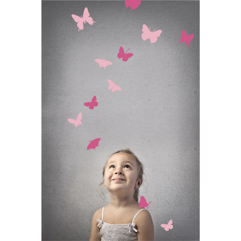 Décalcomanie murale papillons, Rose/Rose pâle, H 66 po x l 40 po x P 0,01 po