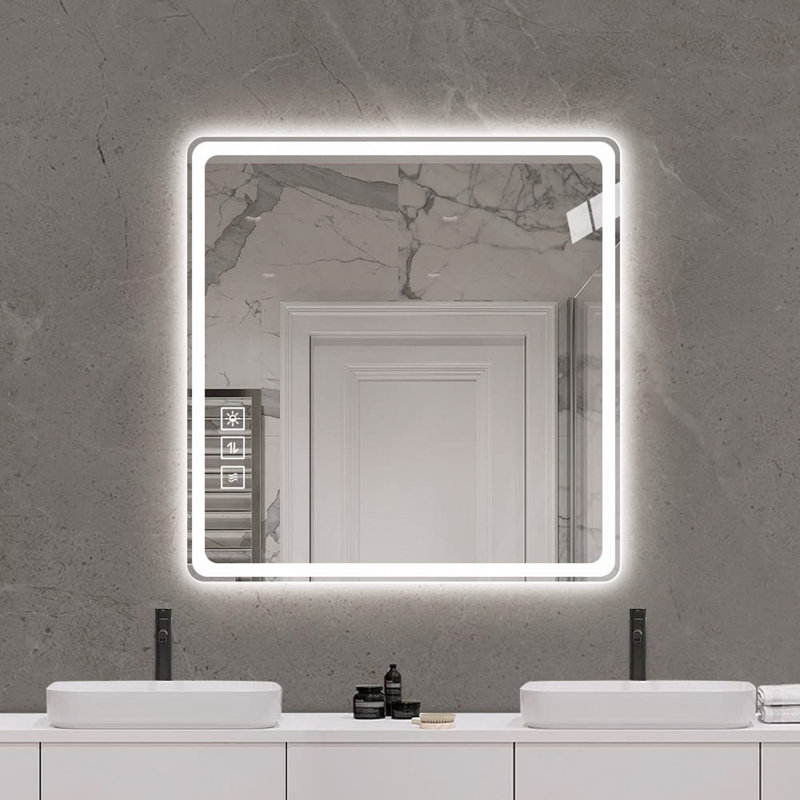 Miroir de salle de bain 36 po x 36 po à DEL avec miroirs de salle de bain avec lumières frontales anti-buée et sans miroir
