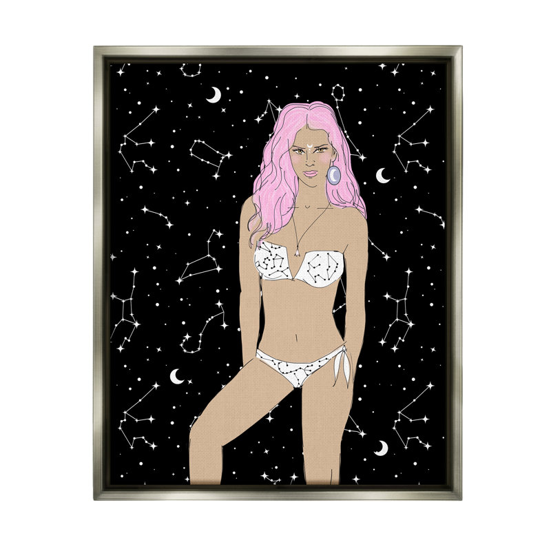  Moon Girl Constellations, H 31 po x l 25 po x P 1,7 po, Cadre flottant gris lustré