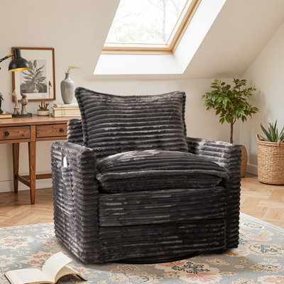Oversized Swivel Accent Chair With Double-Layer Cushions, Comfy Reading Chair For Living Room, Bedroom, Dorm Room, Office And Waiting Room