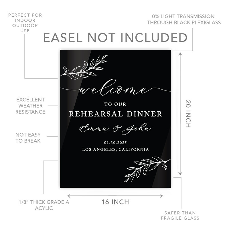 Panneau de bienvenue personnalisé en acrylique pour dîner de répétition de mariage, Oui