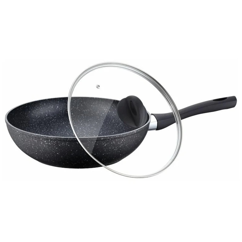 Wok en aluminium antiadhésif de 12 po avec couvercle Peteroff