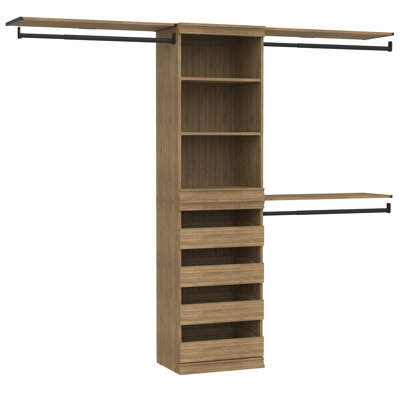 Modular Storage Closet System With Drawer Unit And Three Top Shelves
