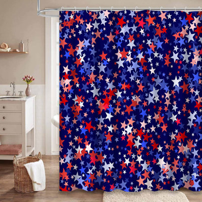 Colors Usa Flag Blue Red Stars Navy Shower Curtain with 12 Hooks