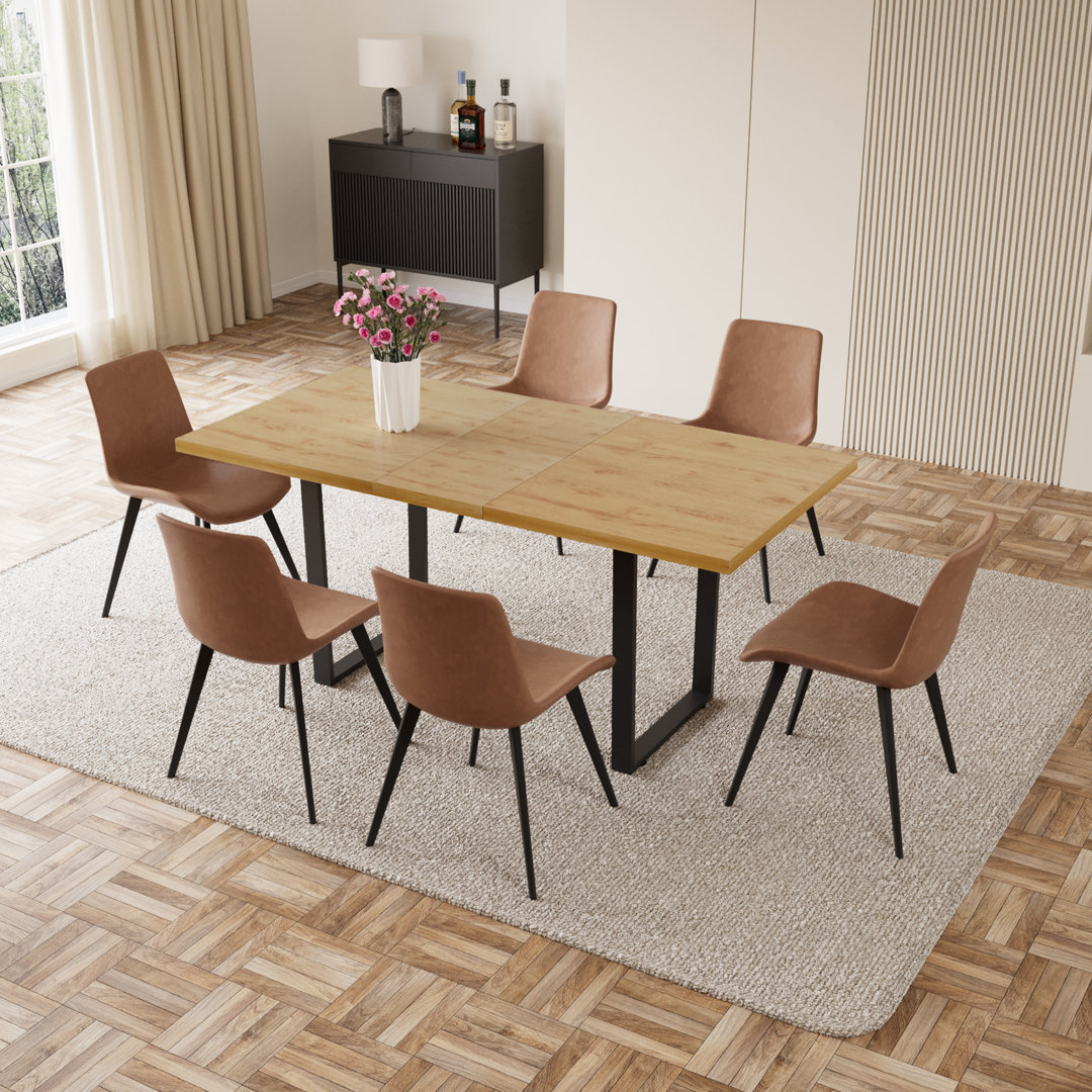 Eastfield 66.9'' Dining Table Set, 7 - Piece Extendable Double Pedestal Dining Set George Oliver Chair 