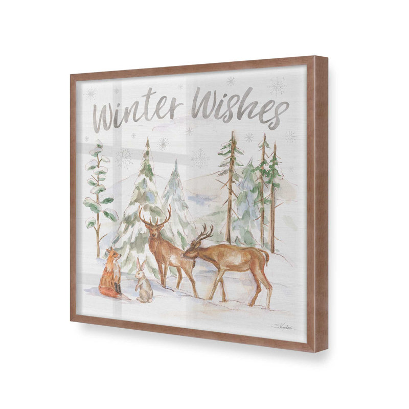 Impression sur rouleau Woodland Winter Wishes III, H 13,5 po x l 13,5 po, Cadre simple rose poudre, bois massif