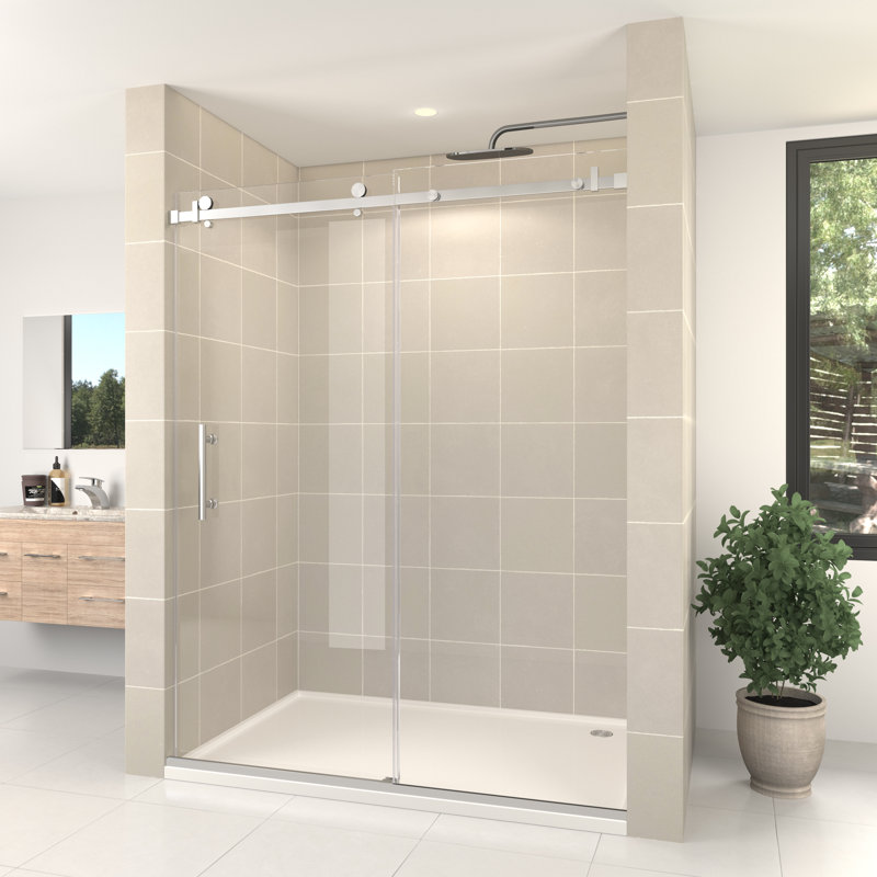 Porte de douche coulissante simple sans cadre Julien 60 po x H 76 po avec trempage à chaud et revêtement protecteur, Chrome