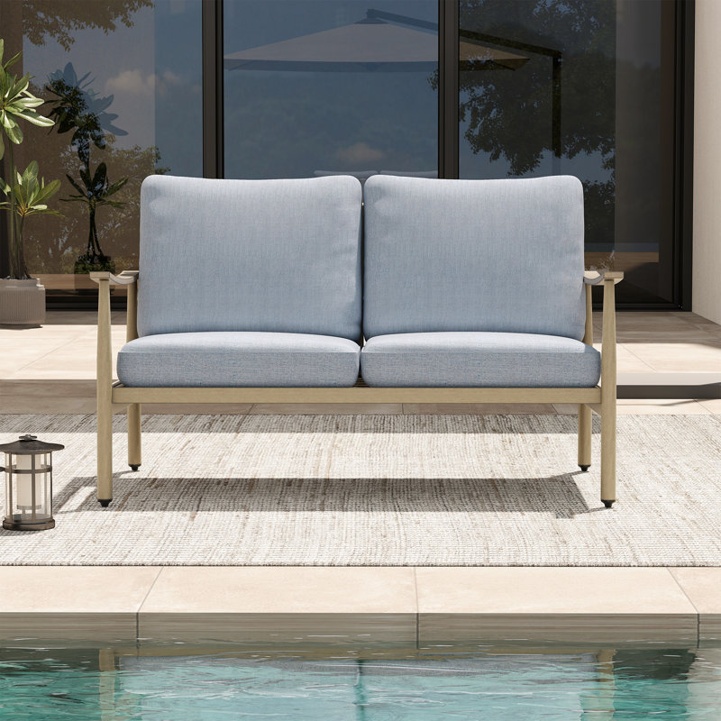 Canapé d'extérieur en aluminium de 52 po Mariène, Bleu, Beige