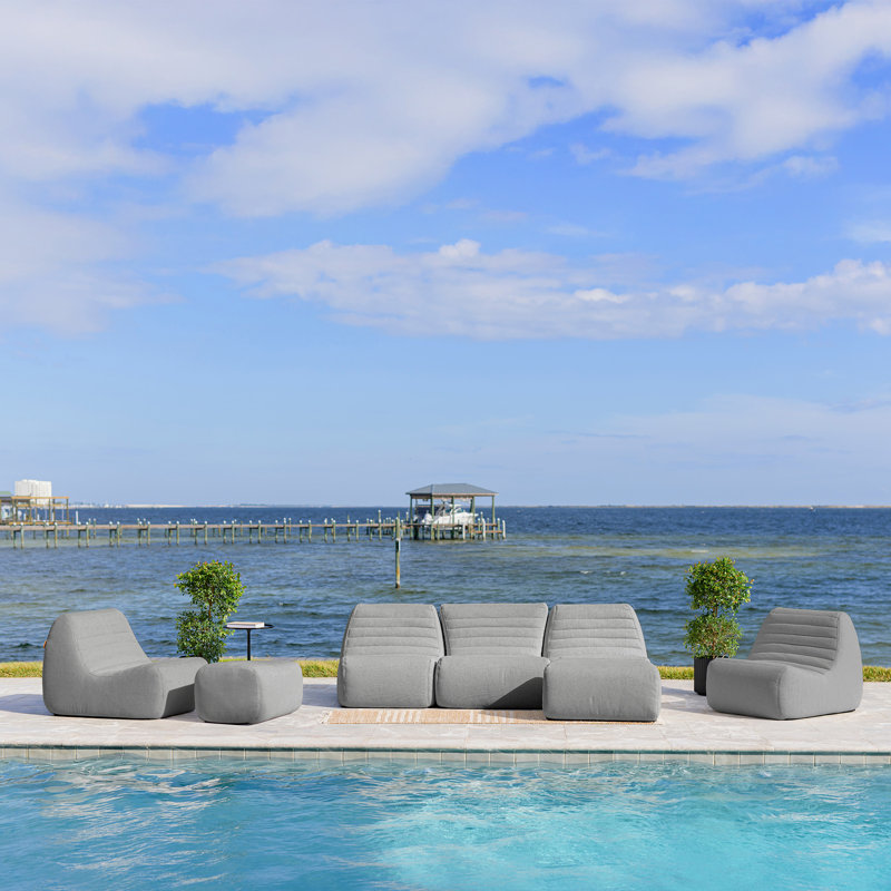 Big Joe Solvana Outdoor Patio Furniture Set, Performance Linen Weather-Resistant Fabric, 7 Piece Sectional, Port Gray