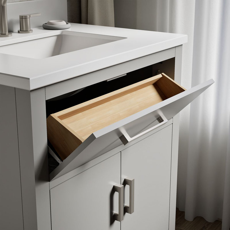 Kresla 30 In. Bathroom Vanity Cabinet With Sink And Quartz Top, Atmos Gray, Brushed Nickel