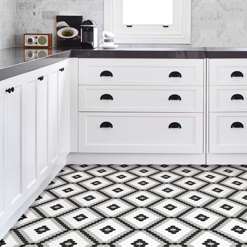 Leyton 30.48 x 30.48 cm Cement Tile in Black/White 10 Per Pack