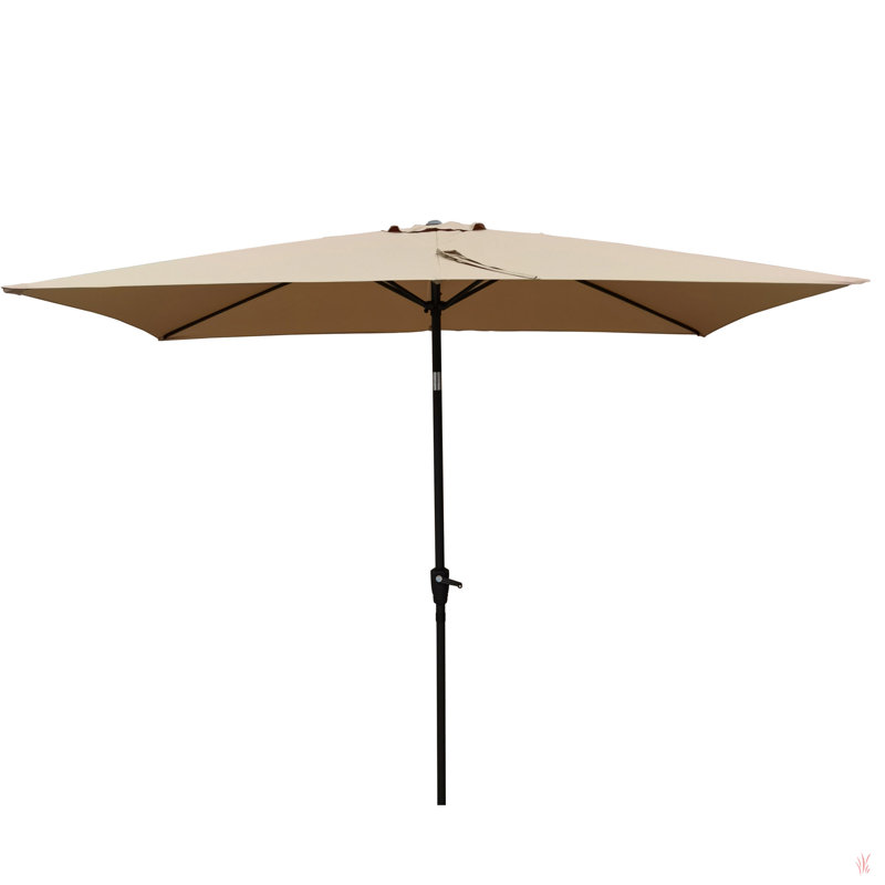 Parasol imperméable d'extérieur 6 x 9 pi avec manivelle et bouton poussoir inclinable sans rabat pour le jardin, Brun