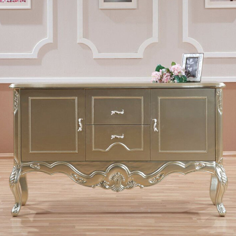 All solid wood neoclassical storage cabinet, Yellow