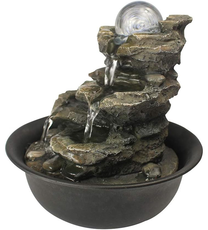 Fontaine de table en cascade Spinning Orb Rock, cascade intérieure Zen Meditation
