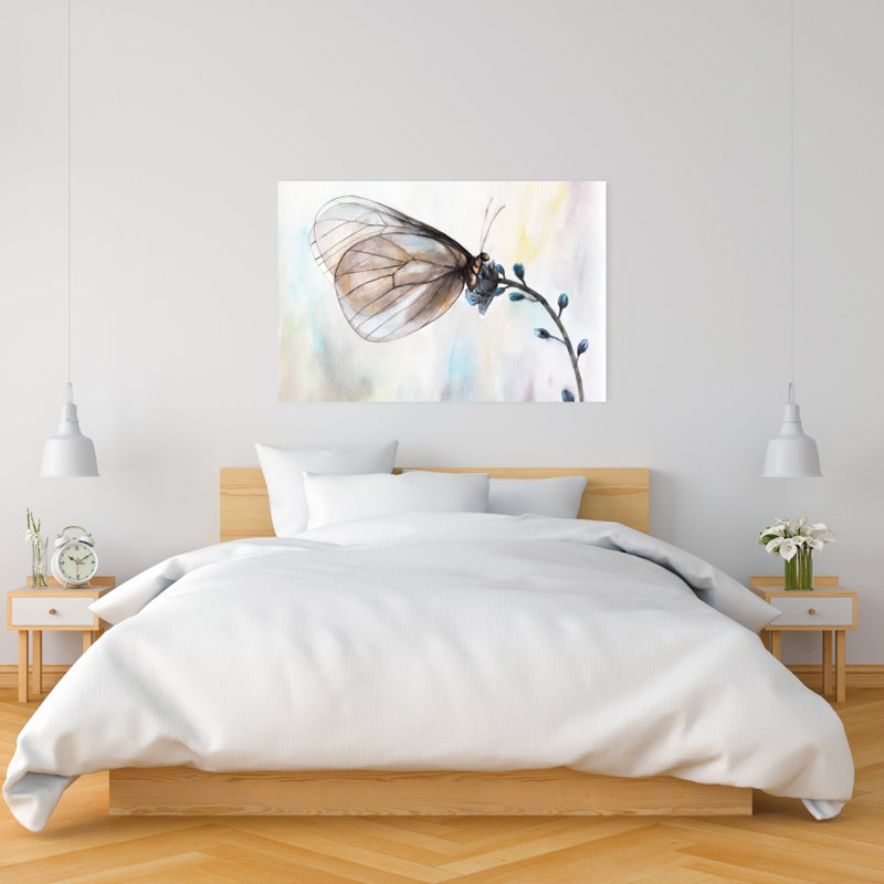 Papillon sur toile bleue - Décoration de chambre à coucher, H 36 po x l 24 po