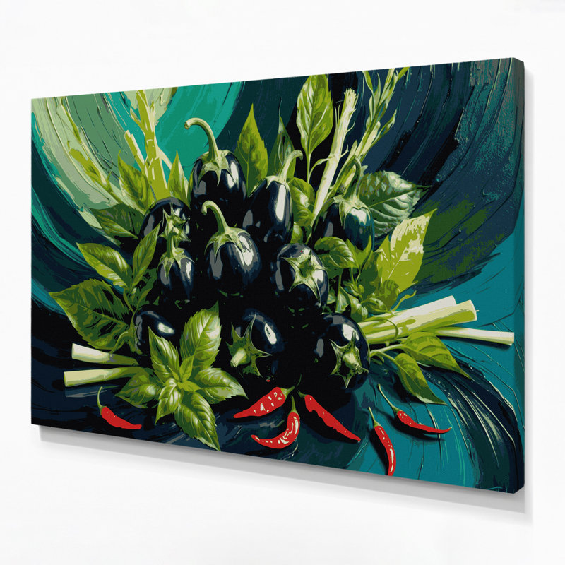 Légumes, aubergine, art mural gris sur toile, H 12 po x l 18 po