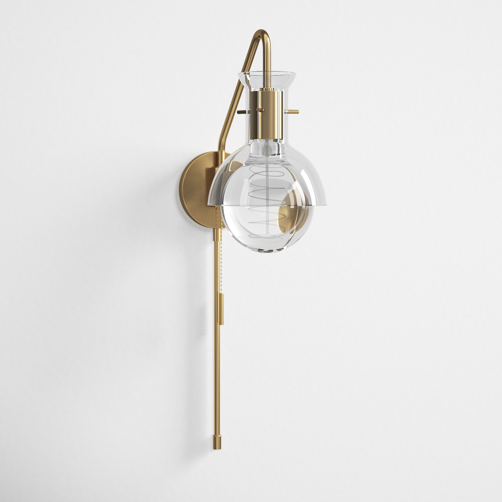 Luke Single Light Glass Dimmable Armed Sconce, Aged Brass