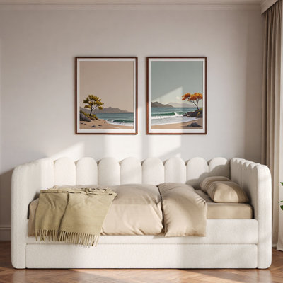 Upholstered Daybed with Trundle and Curved Ribbed Design
