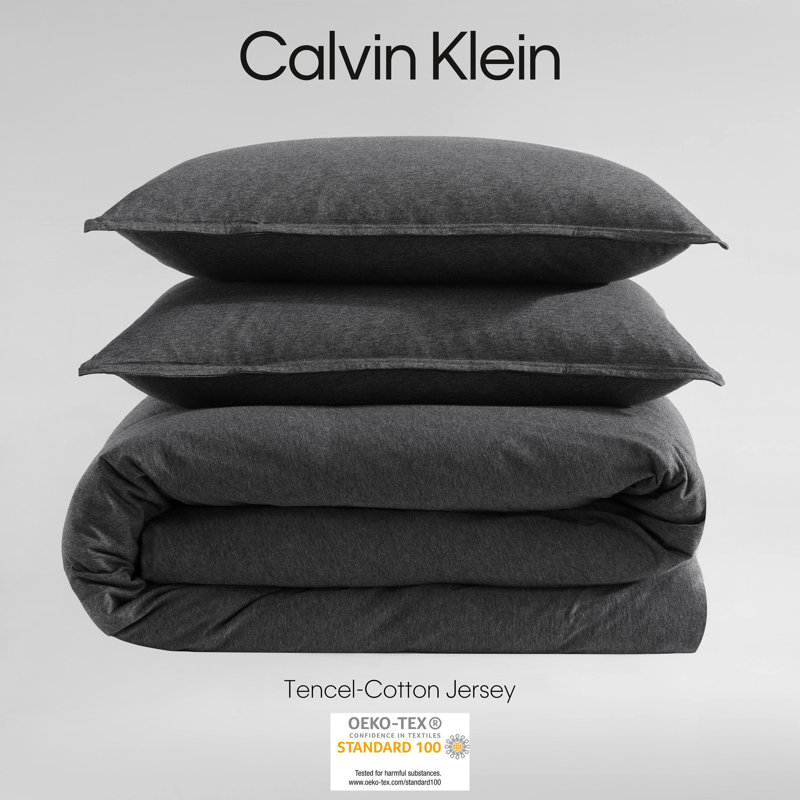Calvin Klein Modern Cotton Melange Solid Comforter Set, King Comforter +  2 King Shams, Dark Gray