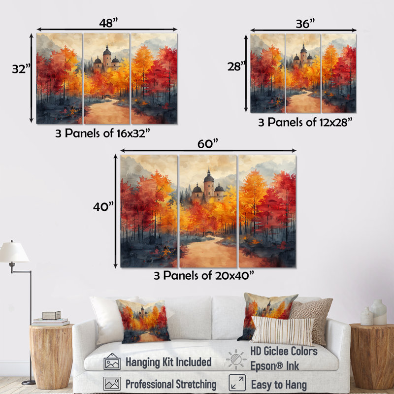 - Ensemble de salon d'art mural Chateaus, H 28 po x l 36 po x P 1 po, Canevas