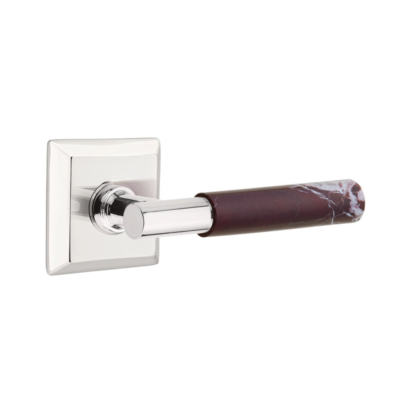 Ensemble de faux levier Emtek Select avec rosette Quincy et tige en T, levier en marbre Rosso Levanto, Chrome poli