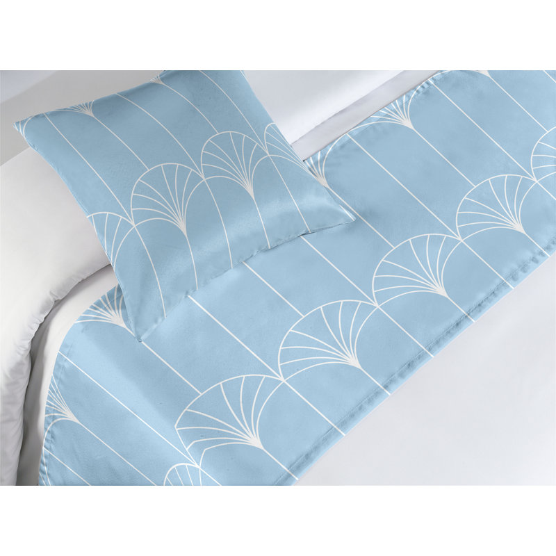 Ensemble de chemin de lit , Bleu ciel clair et blanc, Lit simple