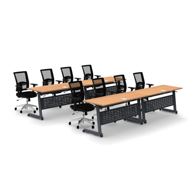 Rectangle 6 Person Flip Top 72'' L Modular Training Table and Chair Set with Casters and Modesty Panel and Cable Management