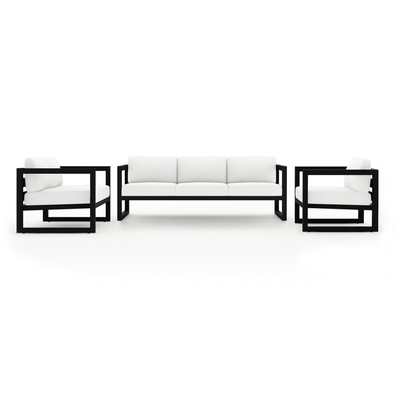 Avion 3 Piece Sofa Loveseat Set, Canvas Natural Sunbrella® Canvas, Black