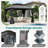 Outdoor Patio Metal Frame Gray Wood Grain Resin Roof Gazebo with Privacy Curtain Mosquito Netting-121781435-118232586