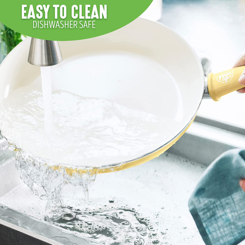 Yellow Ceramic Nonstick 16-Piece Cookware Set with Glass Lids