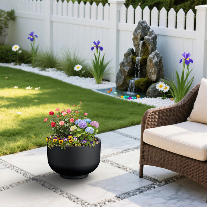 Grand bac à fleurs / jardinière en béton anthracite foncé l 17,5 po x H 11,5 po avec trous de drainage, Noir mat