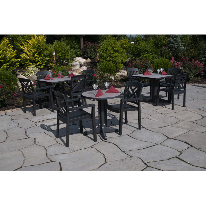Omega 24" Round Metal Brushed Table with Charcoal Resin Base