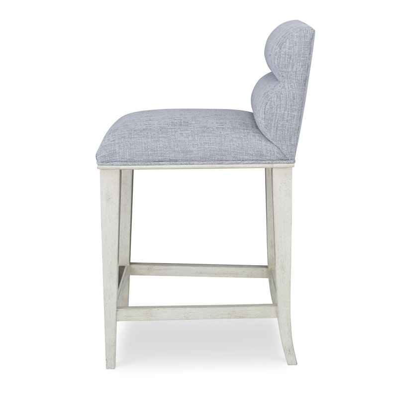 Bexley Upholstered Stool with Solid Wood Frame, American Walnut, Counter Stool (24" Seat Height), Filigree Ivory