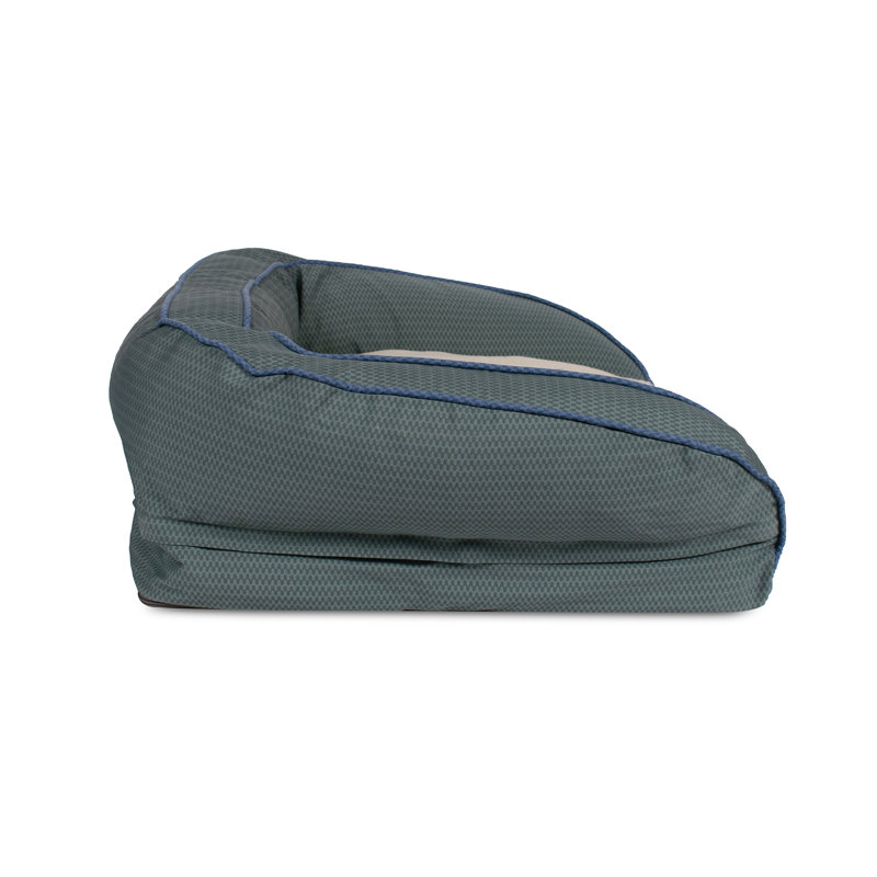 Grand traversin pour chien - Vague à carreaux, Vert ondulé, Small (28.5"w X 21.5"d X 7.5"h)