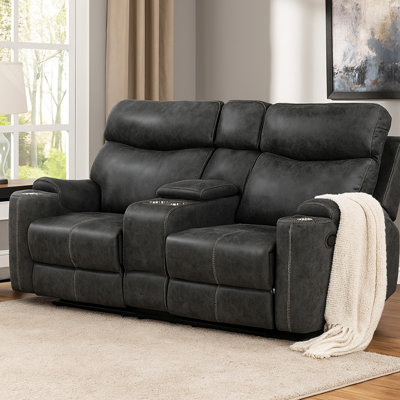Causeuse inclinable manuelle Hori, microfibre grise 75 po, porte-gobelets
