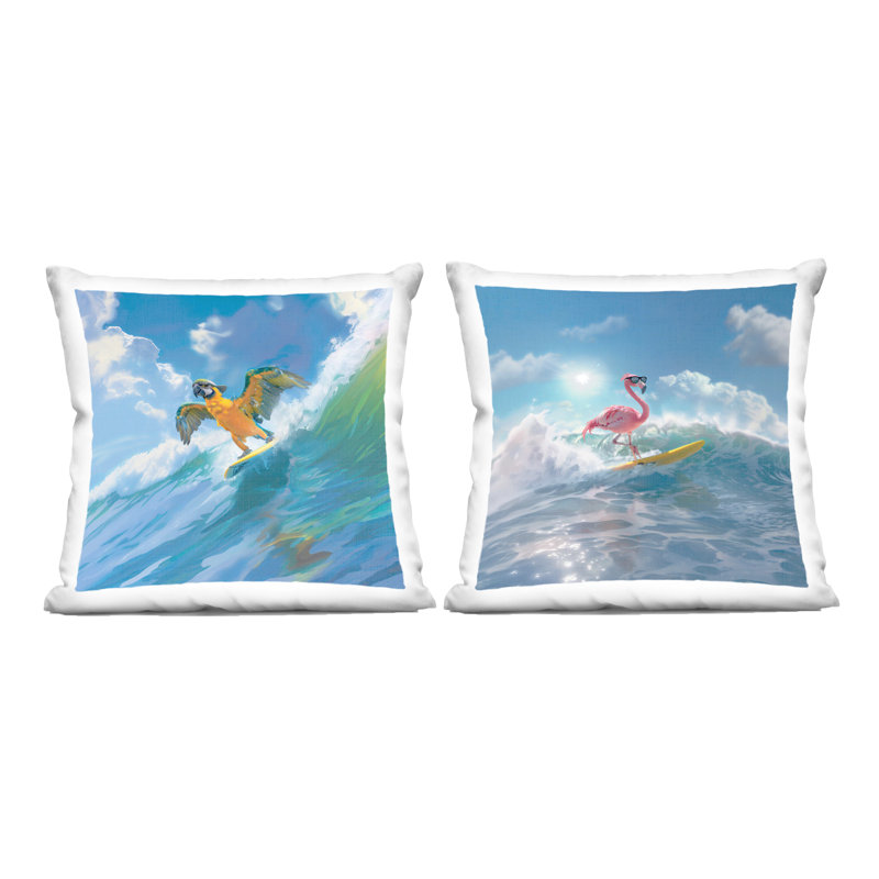 Stupell Industries Parrot & Flamingo Surf Design by Jim Baldwin Throw Pillow (Set of 2)