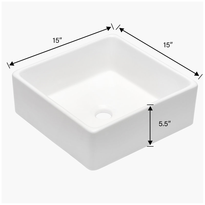 Lavabo de salle de bain vasque carrée 15X15 pouces en céramique blanche